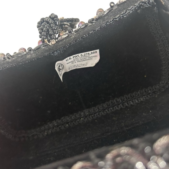 Mary Frances Black Beaded Pearl Rhinestone Silver Evening Shoulder Bag EC - Picture 10 of 16